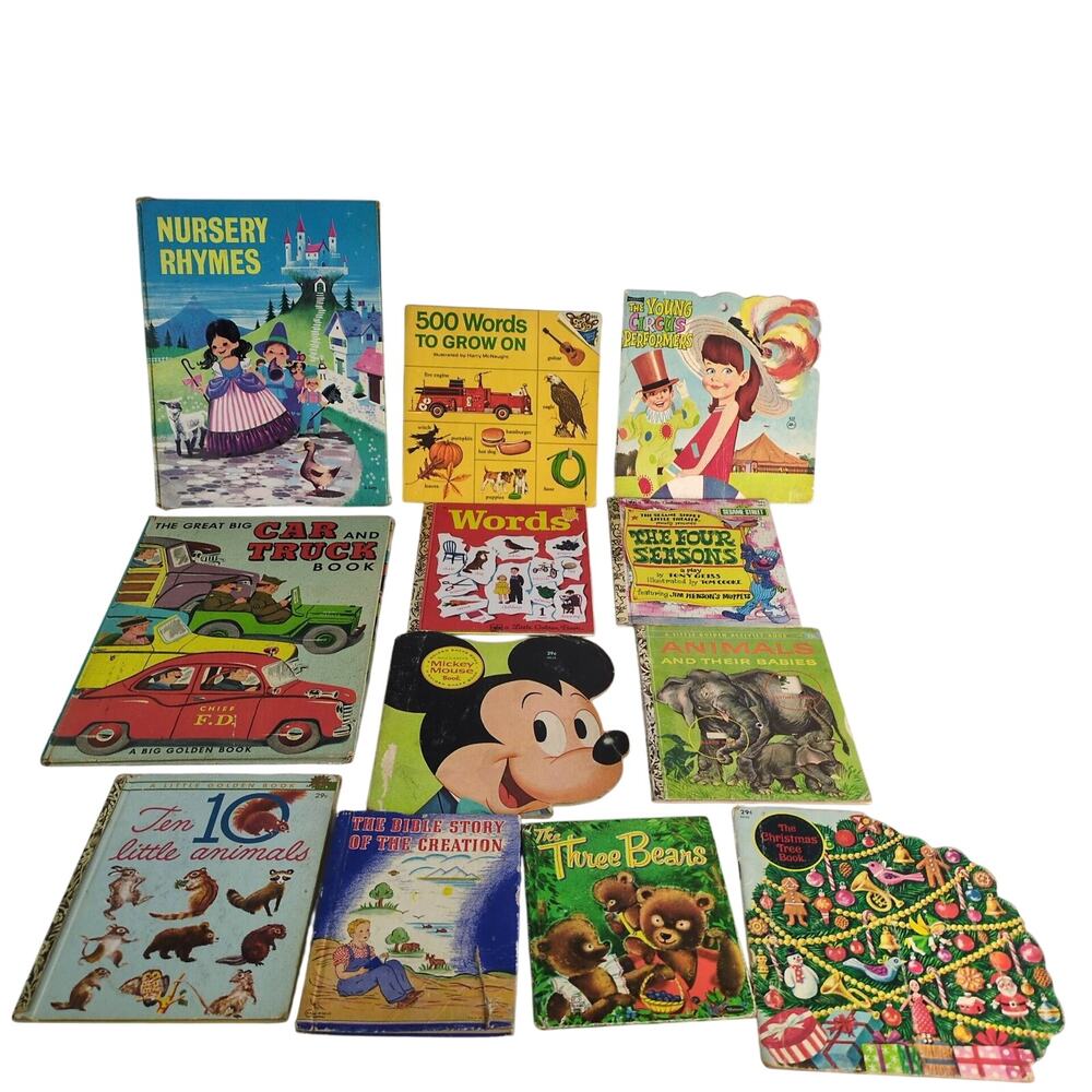 Vintage Lot of 12 Children's Books 1940s-70s Little Golden Disney Words Animals+